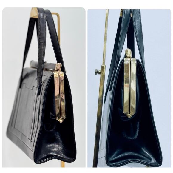 Vintage Julius Resnick Black Frame Bag Gold Hardware Mid-Century Purse - Picture 6 of 8
